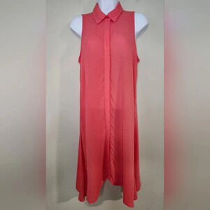 Coral Button Front Shirt Dress Size S‎ Asymmetrical Resortwear Cruise Summer